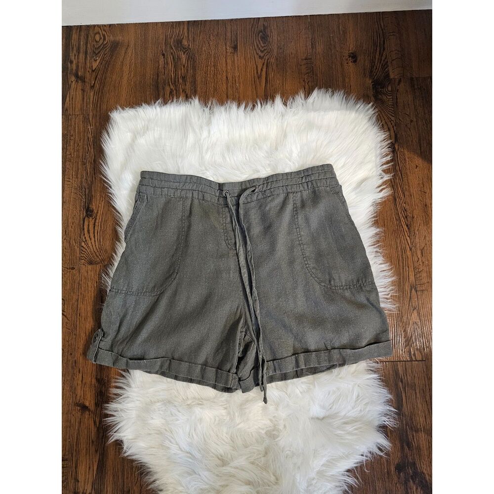 Perse Olive Green Linen Blend Shorts Drawstring Casual Size XL